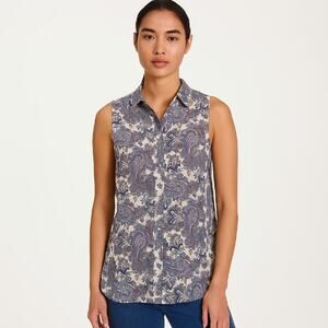 Blue and ivory paisley sleeveless button-up blouse by H&M, ladies size 6